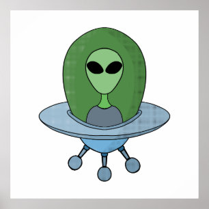 Alien in seinem kleinen Raumschiff Poster