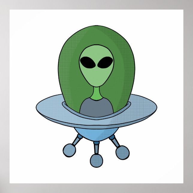 Alien in seinem kleinen Raumschiff Poster (Vorne)