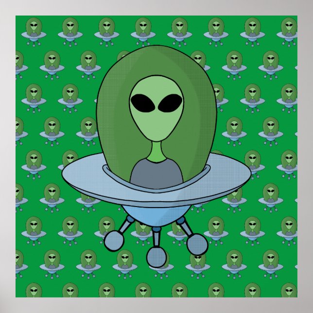 Alien in seinem kleinen Raumschiff Poster (Vorne)