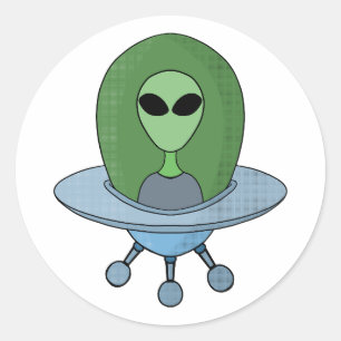 Alien in seinem kleinen Raumschiff Runder Aufkleber