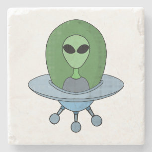 Alien in seinem kleinen Raumschiff Steinuntersetzer