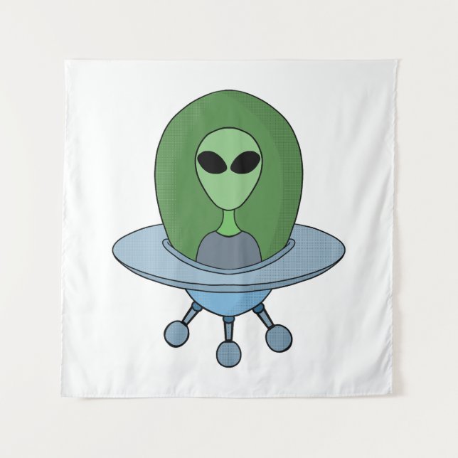 Alien in seinem kleinen Raumschiff Wandteppich (Vorderseite)