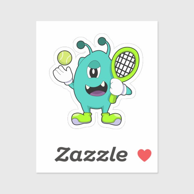 Alien in Tennis mit Tennisschläger Aufkleber (Blatt)
