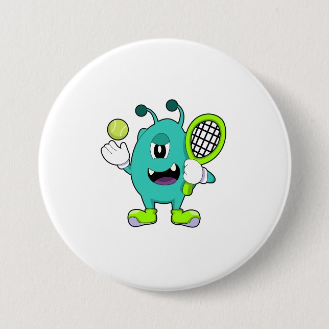 Alien in Tennis mit Tennisschläger Button (Vorderseite)