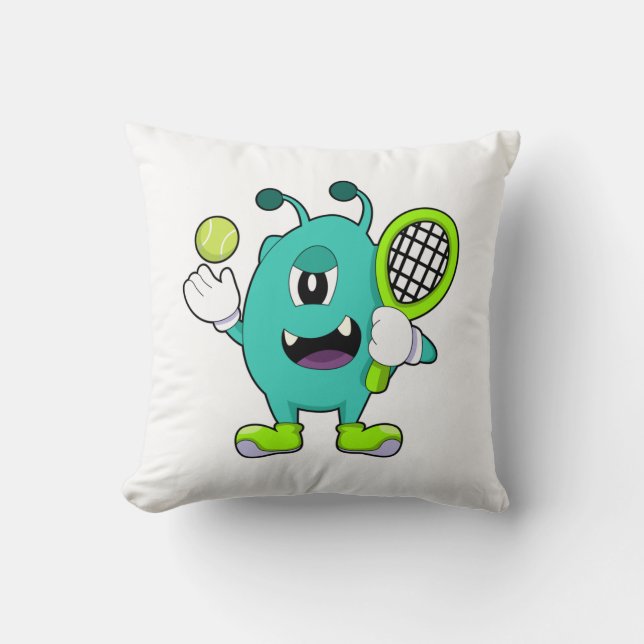 Alien in Tennis mit Tennisschläger Kissen (Vorderseite)
