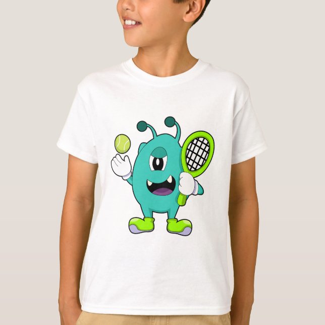 Alien in Tennis mit Tennisschläger T-Shirt (Vorderseite)