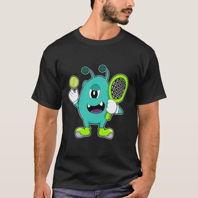 Alien in Tennis mit Tennisschläger T-Shirt (Vorderseite)