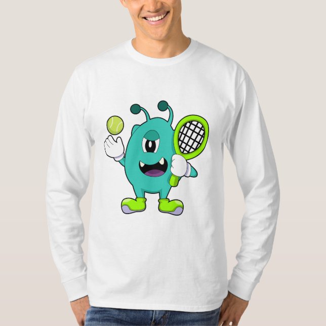 Alien in Tennis mit Tennisschläger T-Shirt (Vorderseite)