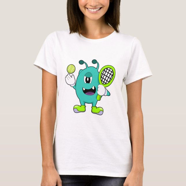 Alien in Tennis mit Tennisschläger T-Shirt (Vorderseite)