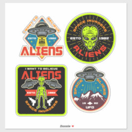 Alien Invaders Set 4 Extraterrestrische Bundle Aufkleber