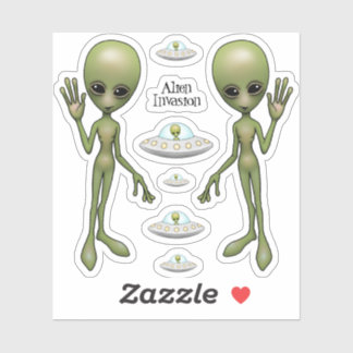 Alien Invasion Flying Saucer Space UFO Aufkleber