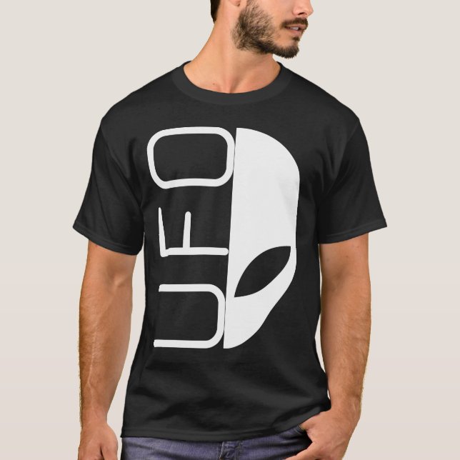 Alien Invasion Half Face UFO Typography Design T-Shirt (Vorderseite)
