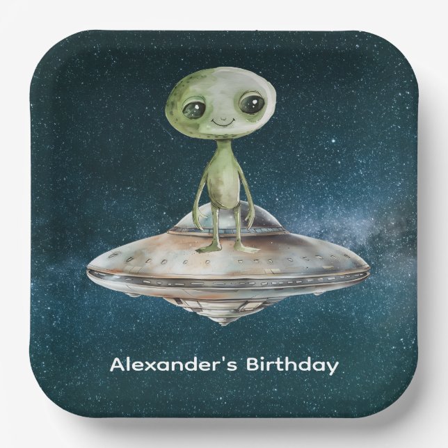 Alien Invasion Weltraum Geburtstag Pappteller (Vorderseite)