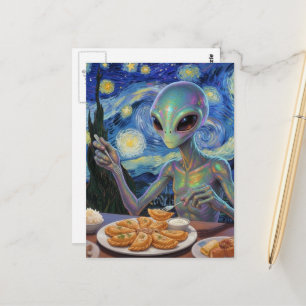 Alien isst Pierogi Postkarte