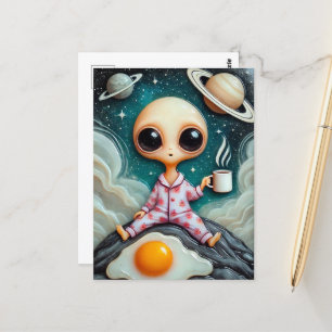 Alien Kaffee mit Ei und Kaffeesets auf Rock Postkarte