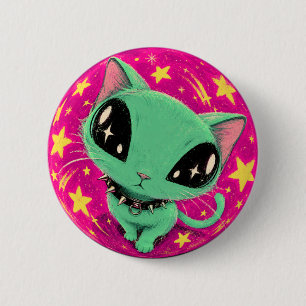 Alien-Katze-Fischaugen-Weltraum-Art-Button Button