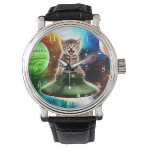 Alien-Katze in der Untertasse Armbanduhr