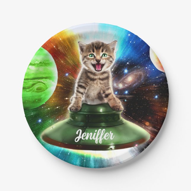Alien-Katze in der Untertasse Pappteller (Vorderseite)