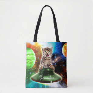 Alien-Katze in der Untertasse Tasche
