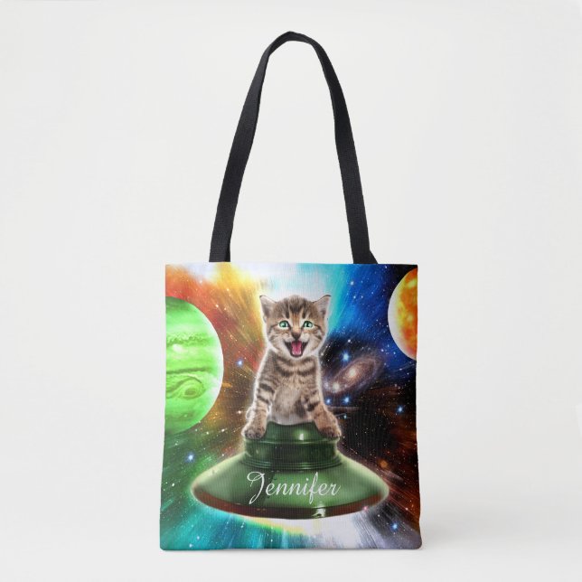 Alien-Katze in der Untertasse Tasche (Vorderseite)