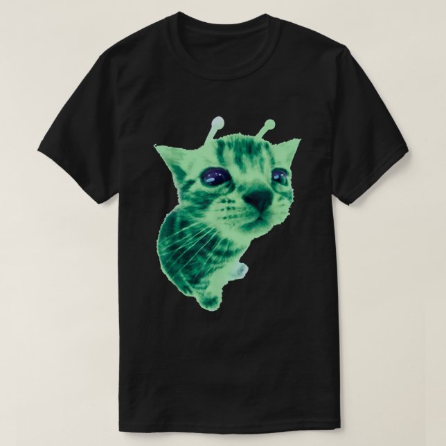 Alien-Katze-Meme Lustiges Albernes Weltraum-Kitty- T-Shirt (Design vorne)