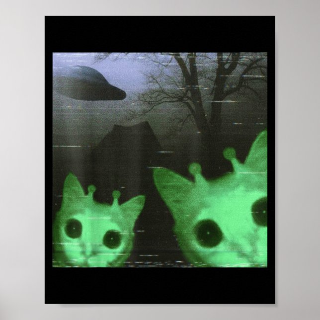 Alien Katzen Ufo Lustiges Gruseliges Katzen Meme F Poster (Vorne)