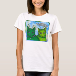 Alien-Katzen UFO-Raum-Fantasie-Katzen-Kunst-Shirt T-Shirt