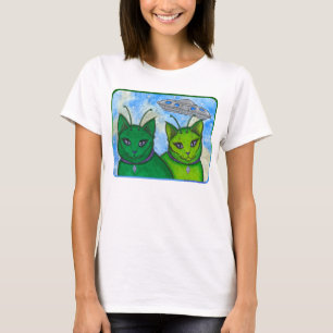 Alien-Katzen UFO-Raum-Fantasie-Katzen-Kunst-Shirt T-Shirt