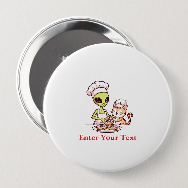 Alien-Koch-Katze-Donut-Kawaii-Design Button (Vorne & Hinten)