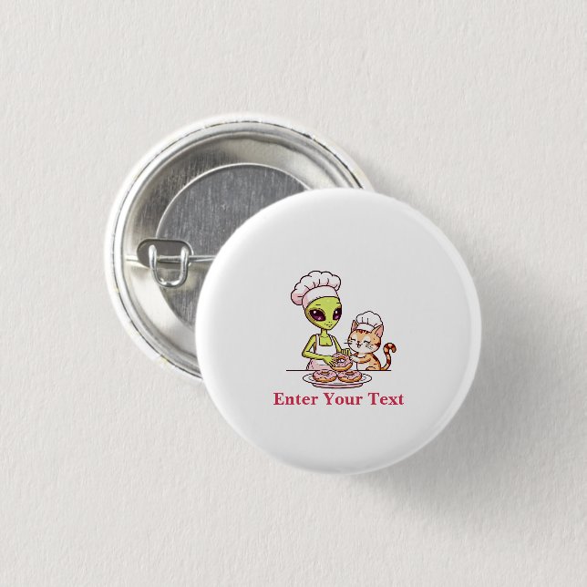 Alien-Koch-Katze-Donut-Kawaii-Design Button (Vorne & Hinten)