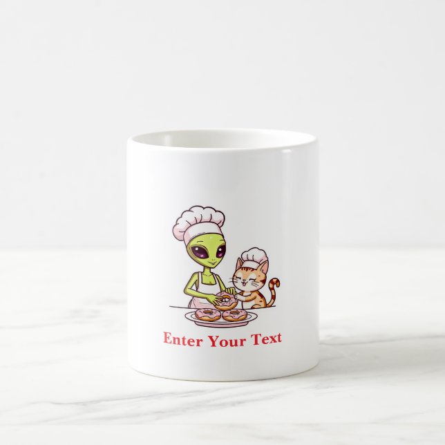 Alien-Koch-Katze-Donut-Kawaii-Design Kaffeetasse (Mittel)