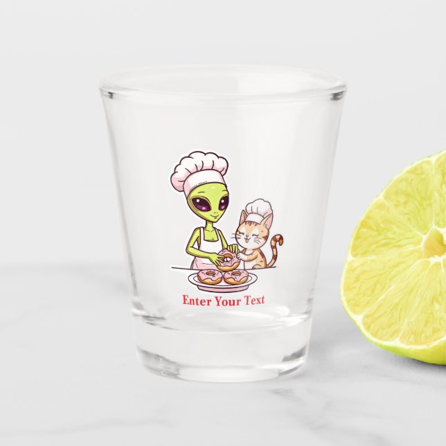 Alien-Koch-Katze-Donut-Kawaii-Design Schnapsglas (Vorderseite)