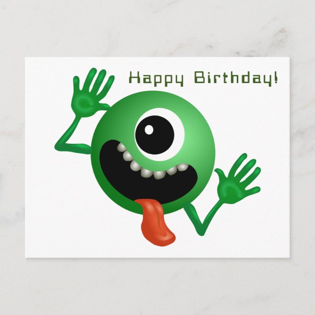 Alien kommt zum Geburtstag Postkarte (Vorderseite)