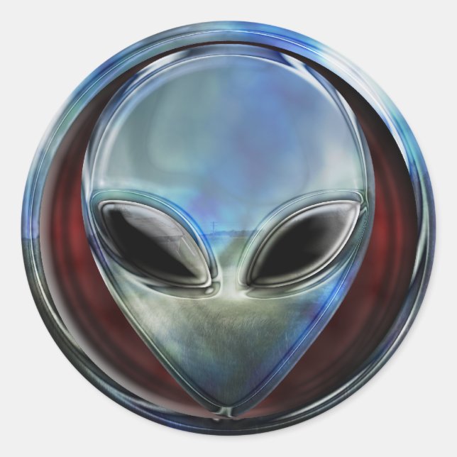 Alien Kopf 03 Runder Aufkleber (Vorderseite)