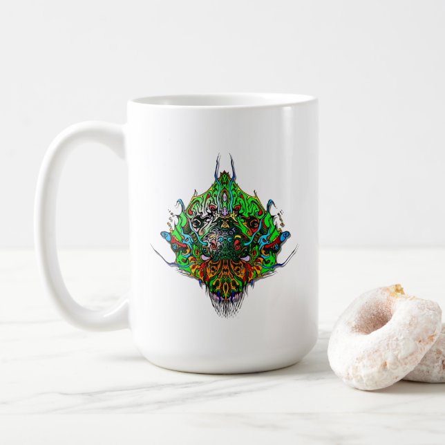 Alien Kopf grünes Stammesdesign Kaffeetasse (Mit Donut)