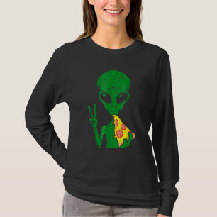 Alien Kopf isst Pizza Ufo Außerirdischer T-Shirt