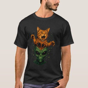 Alien Kopf Katze Explosion Lustig Sci-Fi Kätzchen T-Shirt