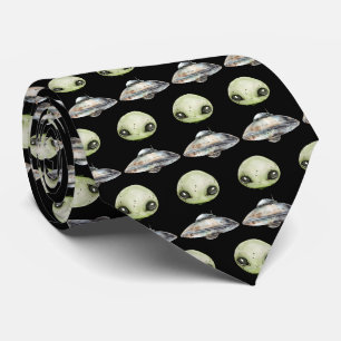 Alien-Kopf und Raumschiff Krawatte