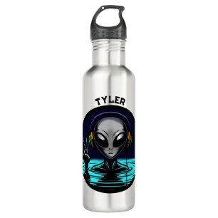 Alien Kopfhörer geben Friedenszeichen Personalisie Edelstahlflasche