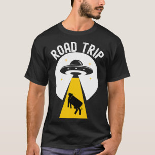 Alien Kuh Entführung UFO Raumschiff Road Trip T-Shirt