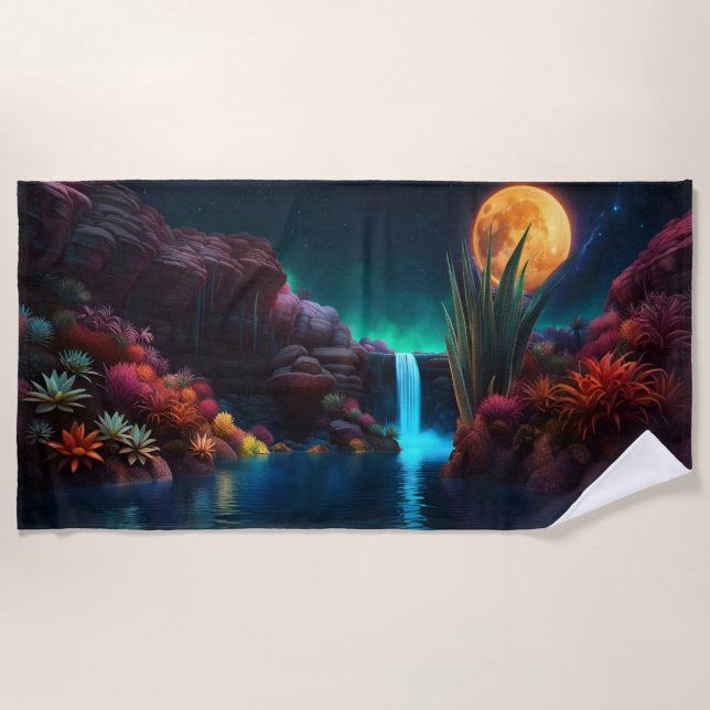 Alien Landscape Wasserfall Moon Strandtuch (Vorderseite)