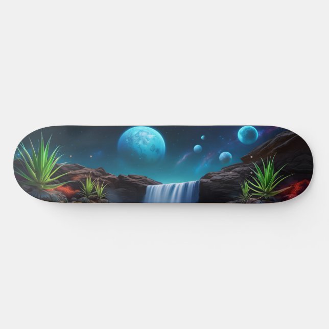 Alien Landscape Wasserfall Moons Skateboard (Horizontal)