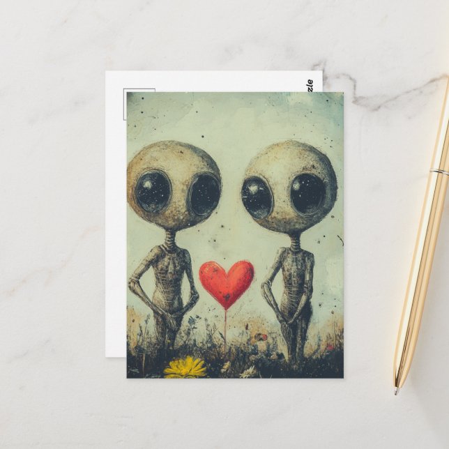 Alien Liebe Postkarte (Vorderseite/Rückseite Beispiel)