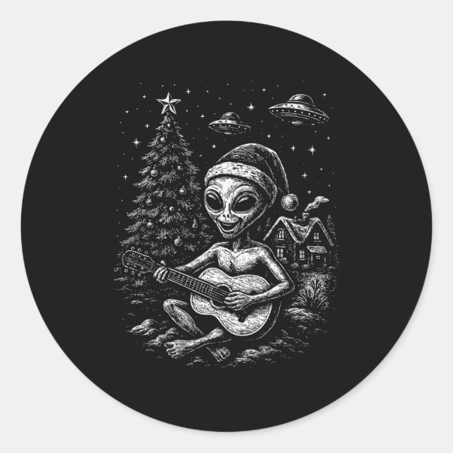 Alien liebt Weihnachten  Runder Aufkleber (Vorderseite)