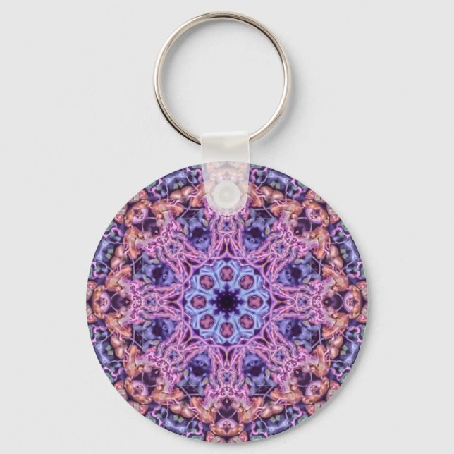 Alien Lila Psychedelic Kaleidoscopic Mandala Schlüsselanhänger (Vorderseite)