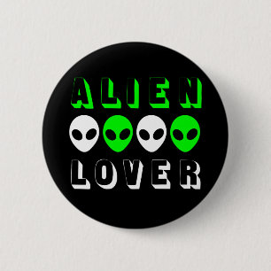 Alien Lover in Bright Green und White Button