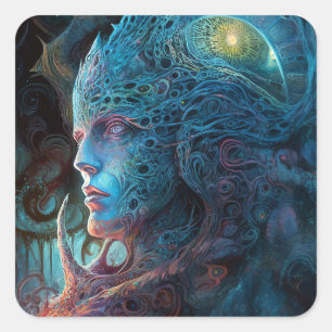 Alien Man Surreal Sci-Fi Art Quadratischer Aufkleber