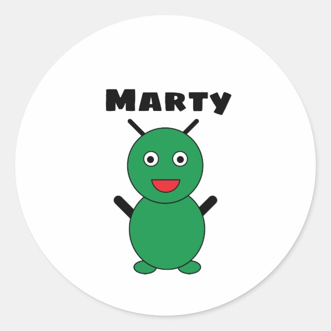 Alien Martian Niedlich Green Cartoon personalisier Runder Aufkleber (Vorderseite)