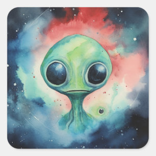 Alien Martians Galaxy Alien Ufo Quadratischer Aufkleber