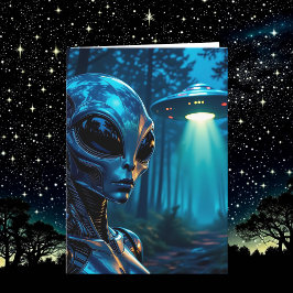 Alien Metallic Futuristic Forest Scene Geburtstag Karte